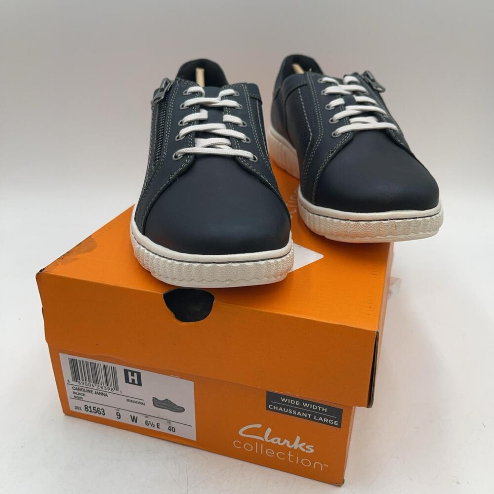 Clarks Caroline Janna Shoes Womens Black Leather Zip Lace Comfort Size 9 W